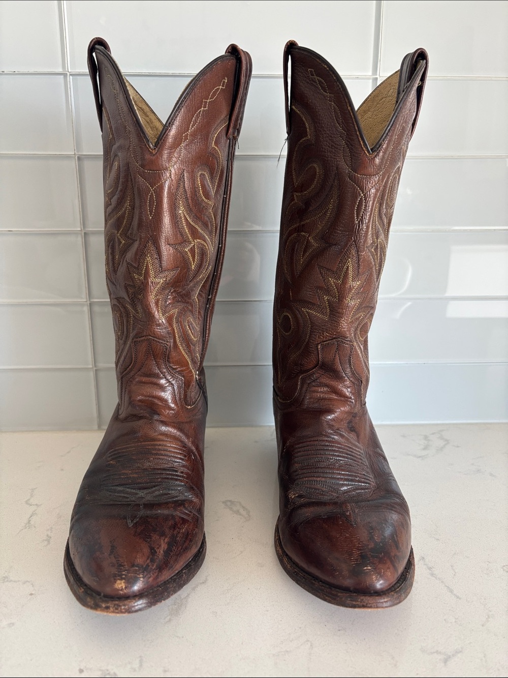 Dan Post Brown Leather Cowboy Boots with Embroidered Shaft